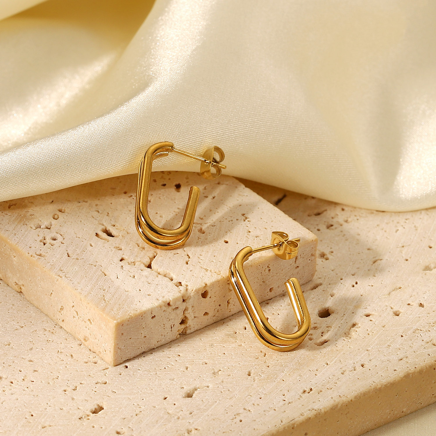 European Stainless Steel Double layer Line Geometric Hoop Earrings