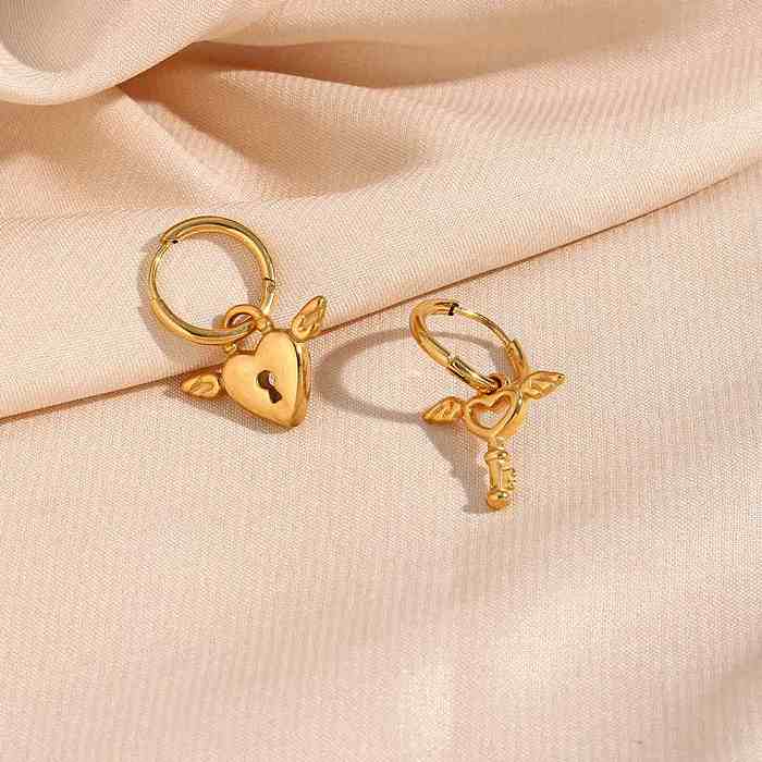 1 Pair Elegant Simple Style Heart Shape Solid Color Plating Stainless Steel  18K Gold Plated Drop Earrings