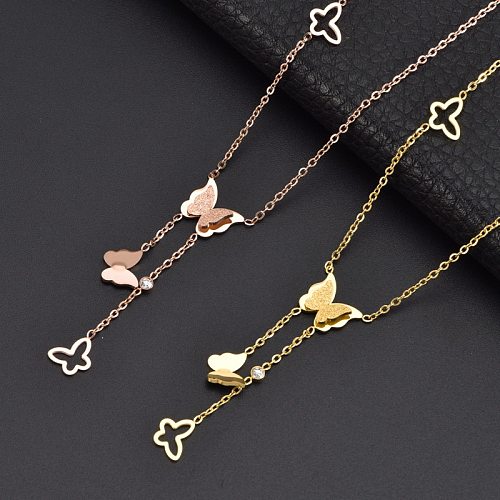Lady Butterfly Stainless Steel Pendant Necklace