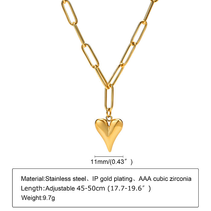 Estilo simples formato de coração chapeamento de aço inoxidável colar com pingente banhado a ouro