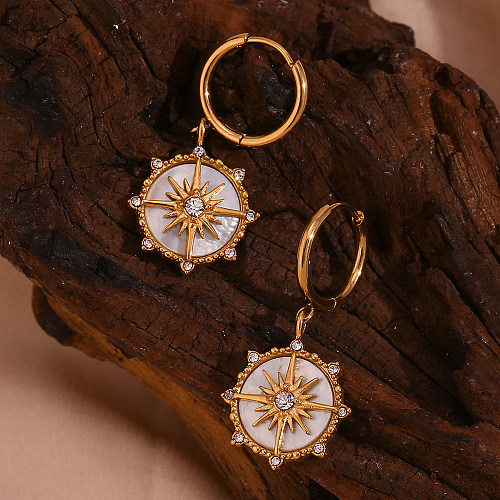 1 par de pendientes chapados en oro de 18 quilates con diamantes de imitación de acero inoxidable con incrustaciones de sol de estilo clásico básico estilo vintage