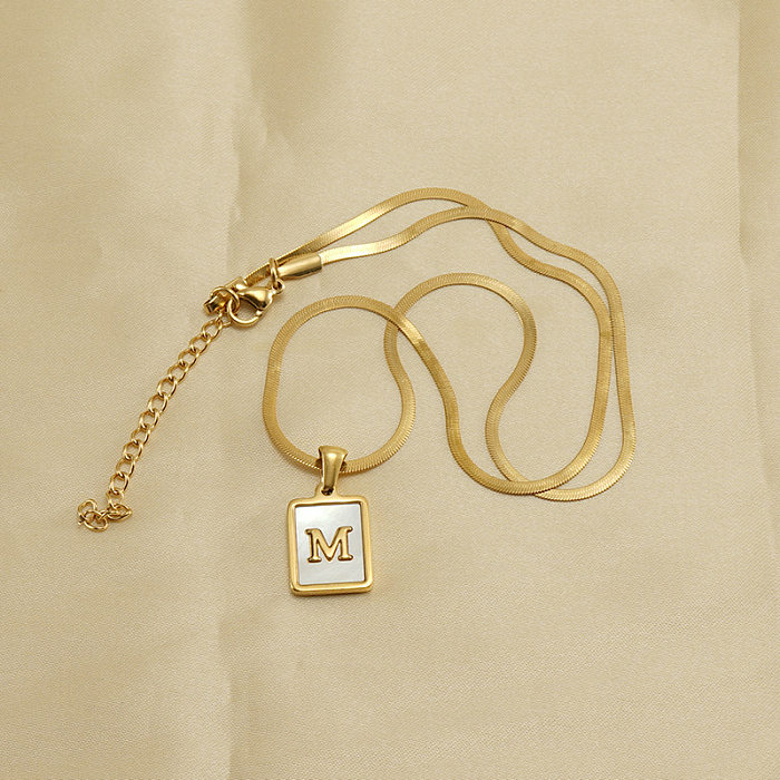 Collier avec pendentif en forme de coquille avec incrustation de placage en acier inoxydable avec lettres à la mode, 1 pièce