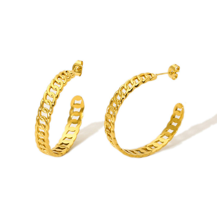 1 Pair Retro Commute C Shape Plating Stainless Steel  18K Gold Plated Earrings