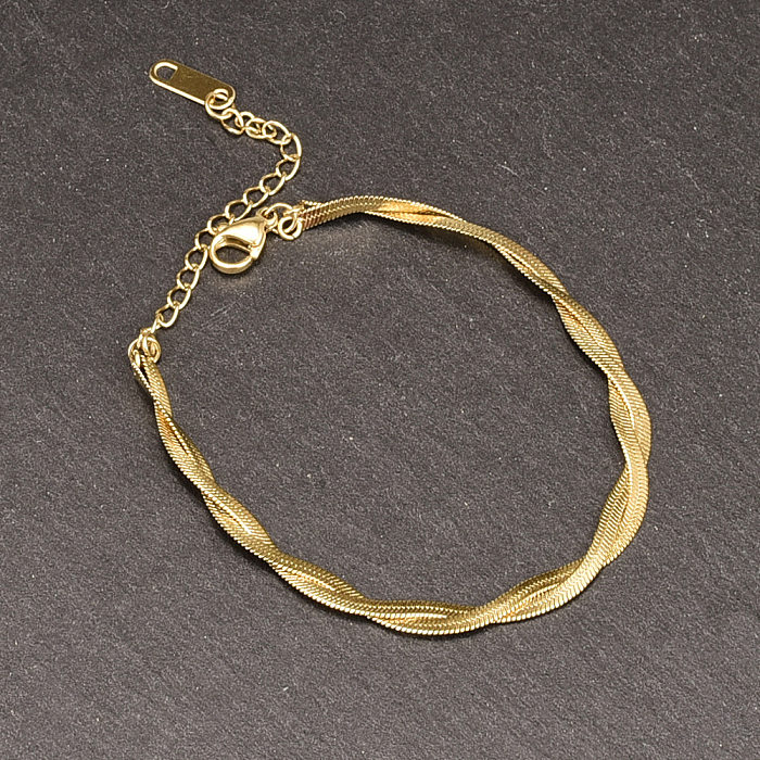Bracelet simple rétro en acier titane à double torsion en or 18 carats pour femme