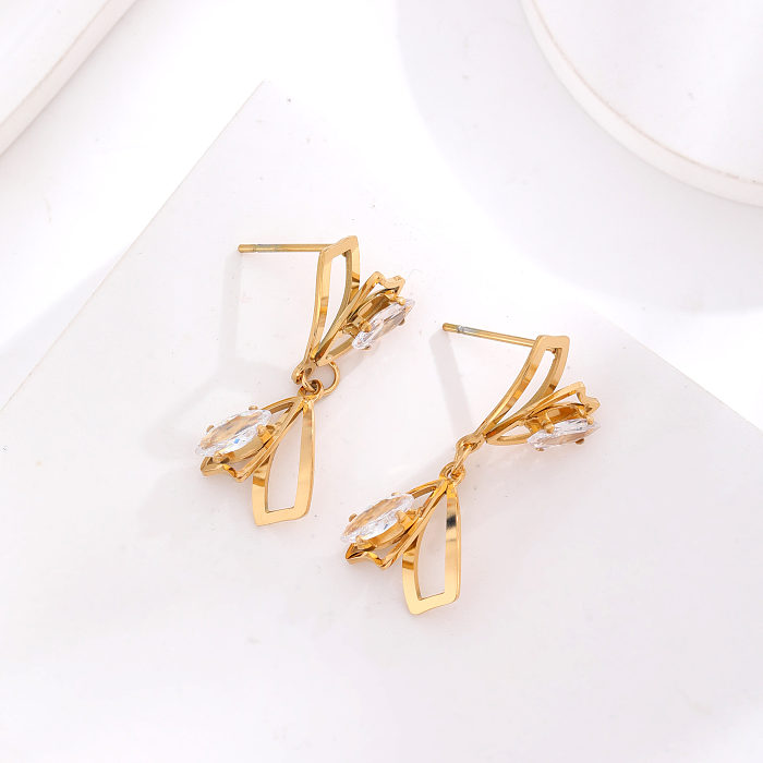 1 Pair Lady Classic Style Round Butterfly Stainless Steel Plating Inlay Zircon 24K Gold Plated Earrings