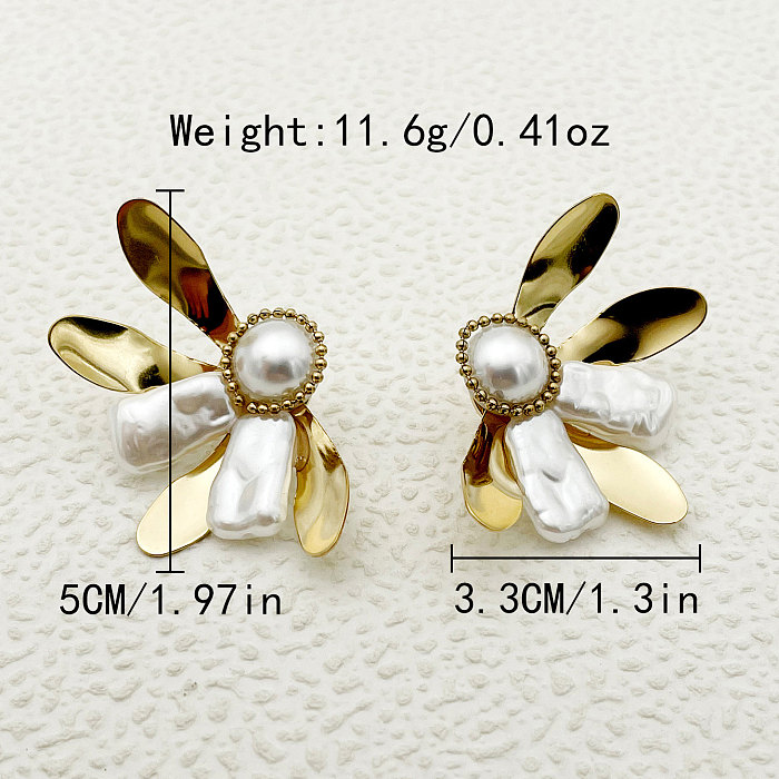 1 Pair Glam Commute Petal Plating Stainless Steel  Artificial Pearl Gold Plated Ear Studs