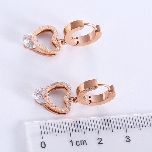 1 Pair Sweet Heart Shape Plating Inlay Stainless Steel  Zircon 18K Gold Plated Rose Gold Plated Ear Studs