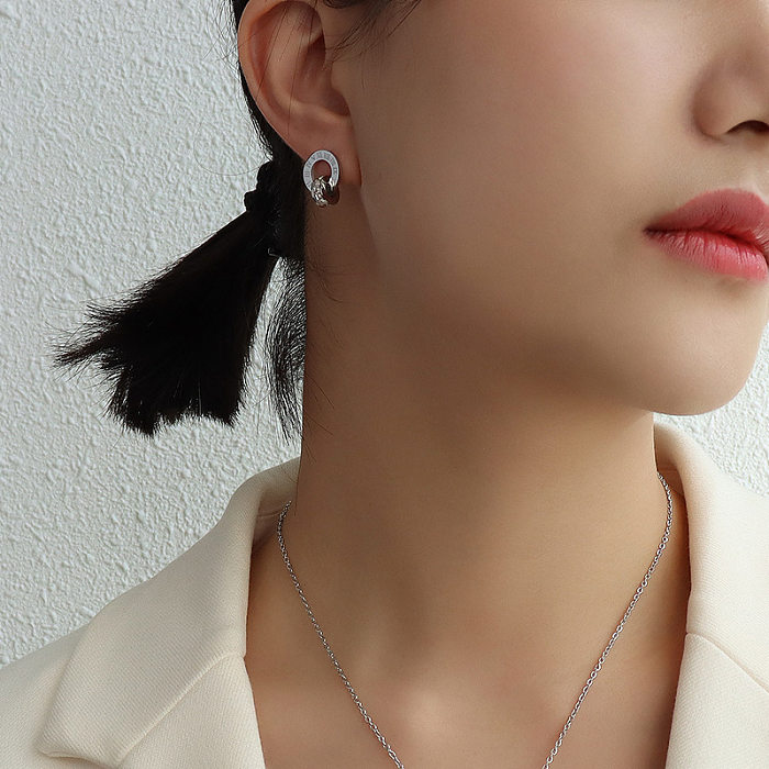 Koreanische geometrische Halskette aus Titan und Edelstahl (Rosenlegierung) NHOK0261-Rose-Legierung