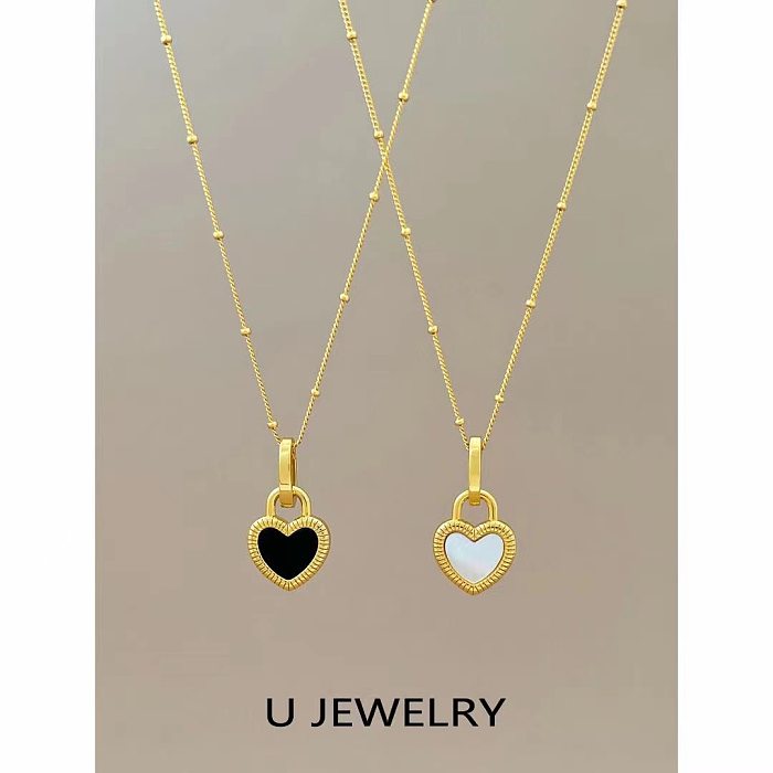 Elegant Heart Shape Stainless Steel Inlay Shell Pendant Necklace