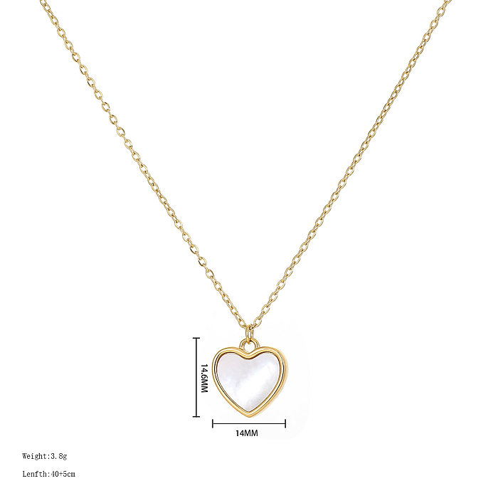 Wholesale Simple Style Heart Shape Stainless Steel Shell Pendant Necklace