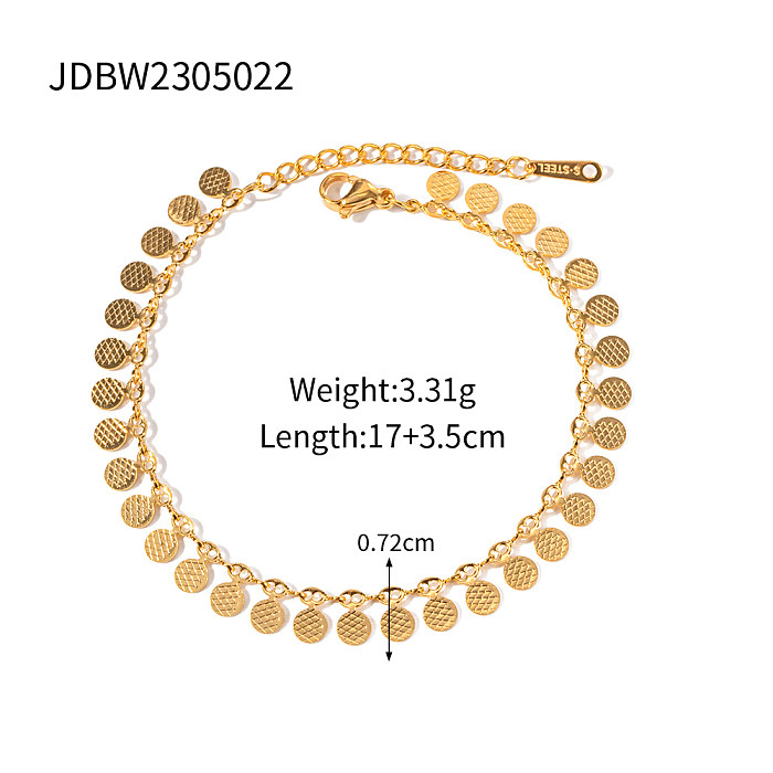 Modern Style Simple Style Round Plaid Stainless Steel Charm Plating 18K Gold Plated Bracelets