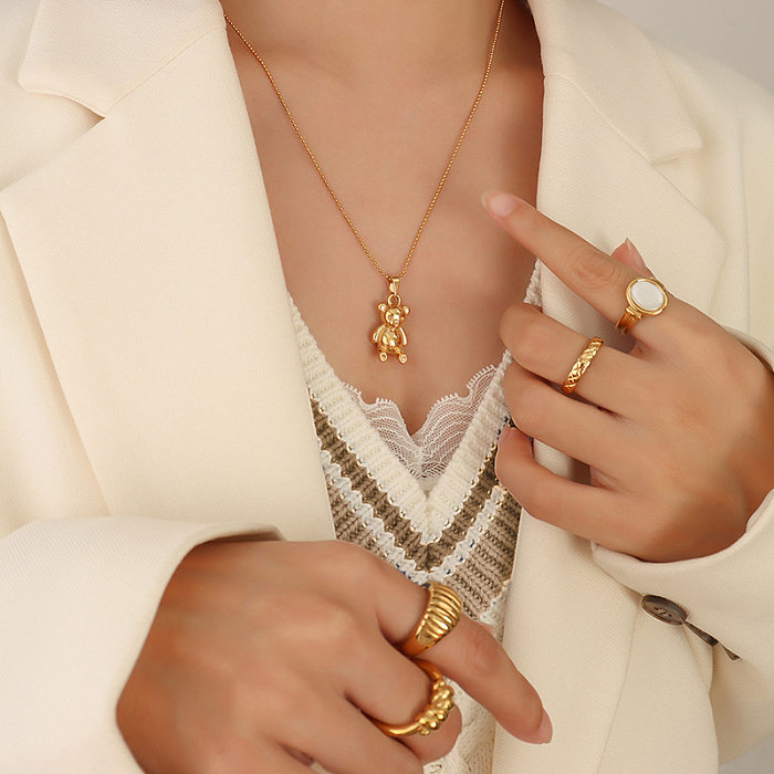 Collier avec pendentif ours à la mode, chaîne de perles rondes en acier inoxydable plaqué