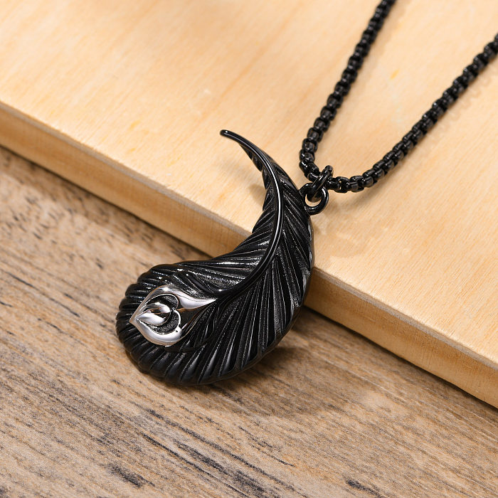 Fashion Feather Stainless Steel  Plating Pendant Necklace 1 Piece