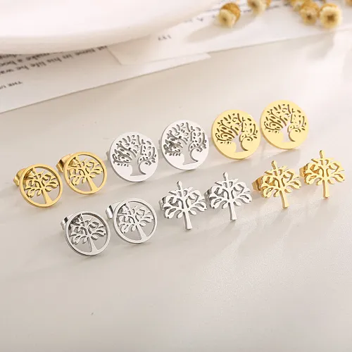 1 Pair Fashion Tree Stainless Steel  Hollow Out Ear Studs