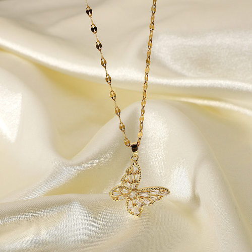 Collier papillon en cristal fantaisie, or 18 carats, bijoux en acier inoxydable, cadeau, Zircon cubique, pendentif papillon pour femmes