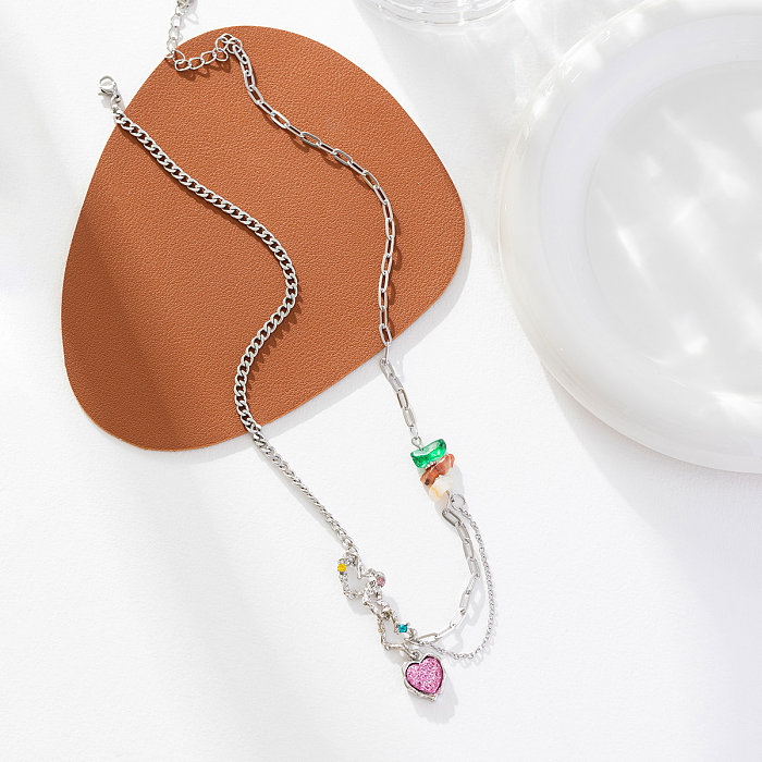 IG Style Nordic Style Baroque Style Heart Shape Flower Stainless Steel  Inlay Artificial Gemstones Necklace