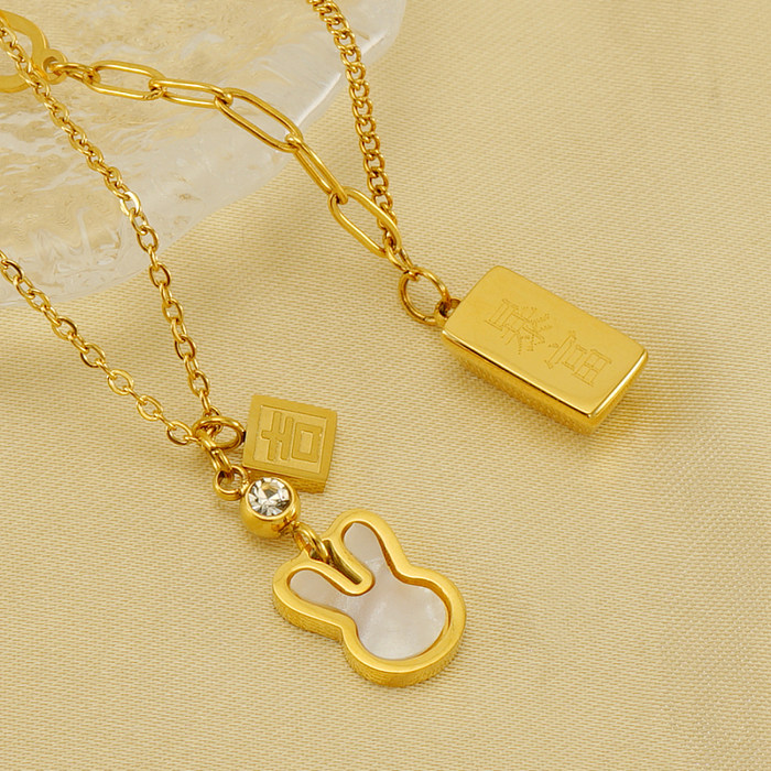 Cute Modern Style Rabbit Word Stainless Steel  Plating Inlay Rhinestones 18K Gold Plated Pendant Necklace