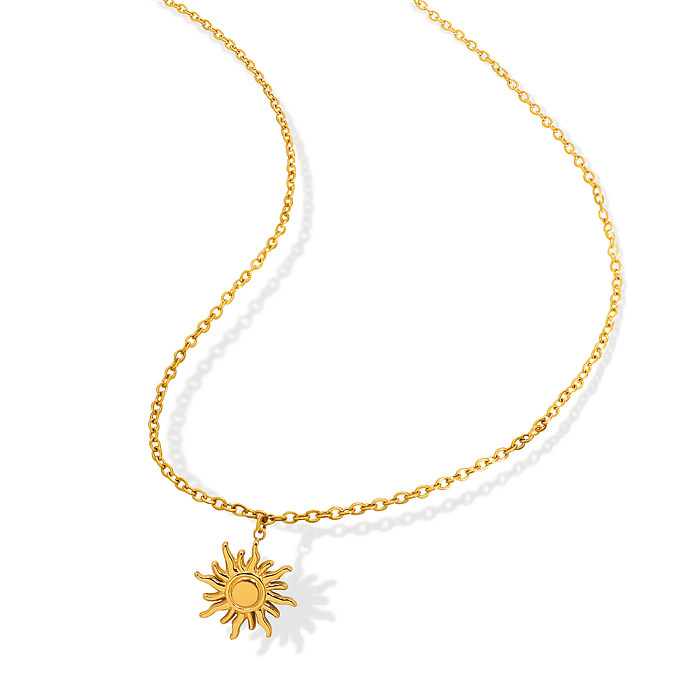 Casual Simple Style Sun Stainless Steel Plating 18K Gold Plated Pendant Necklace