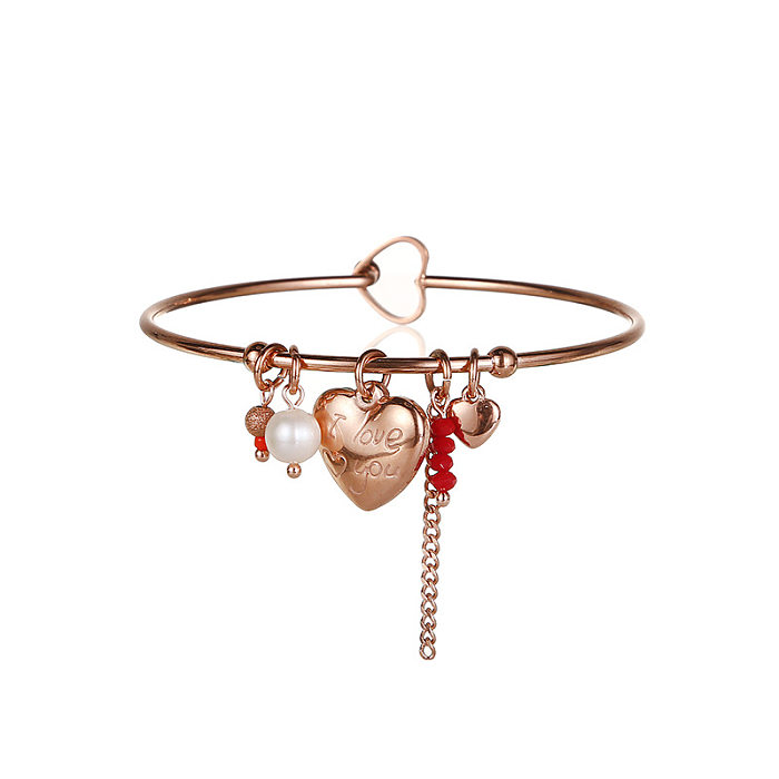 Lettre douce gland forme de coeur en acier inoxydable perlé Imitation perle charme placage plaqué or Rose bracelet plaqué or