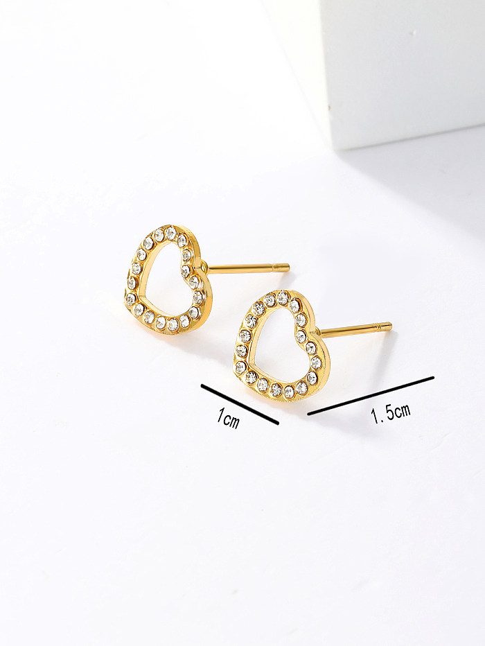1 Pair Sweet Simple Style Heart Shape Stainless Steel  Plating Inlay Rhinestones 18K Gold Plated Ear Studs