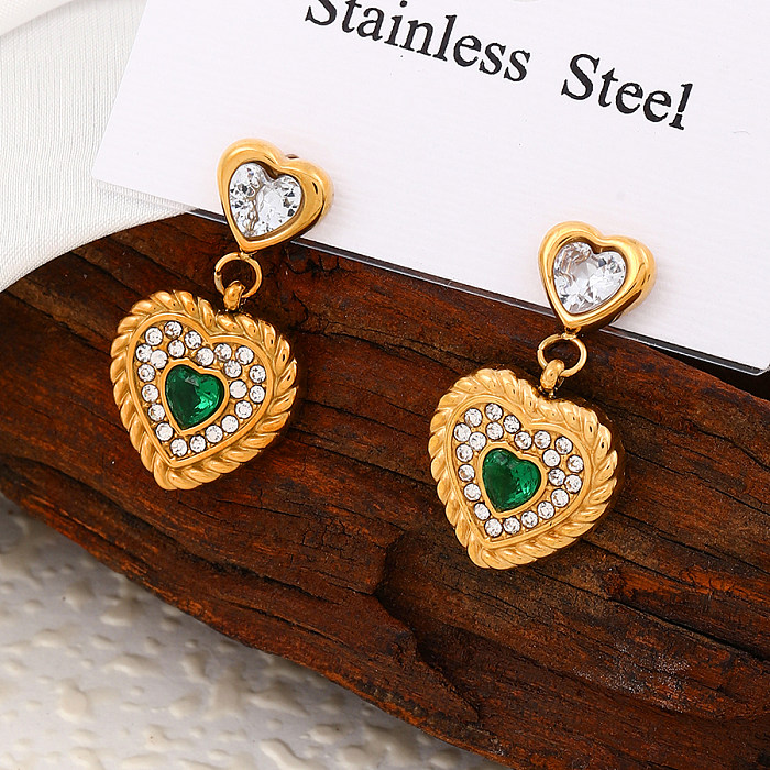 1 Pair Elegant Commute Square Heart Shape Plating Inlay Stainless Steel  Zircon 18K Gold Plated Drop Earrings