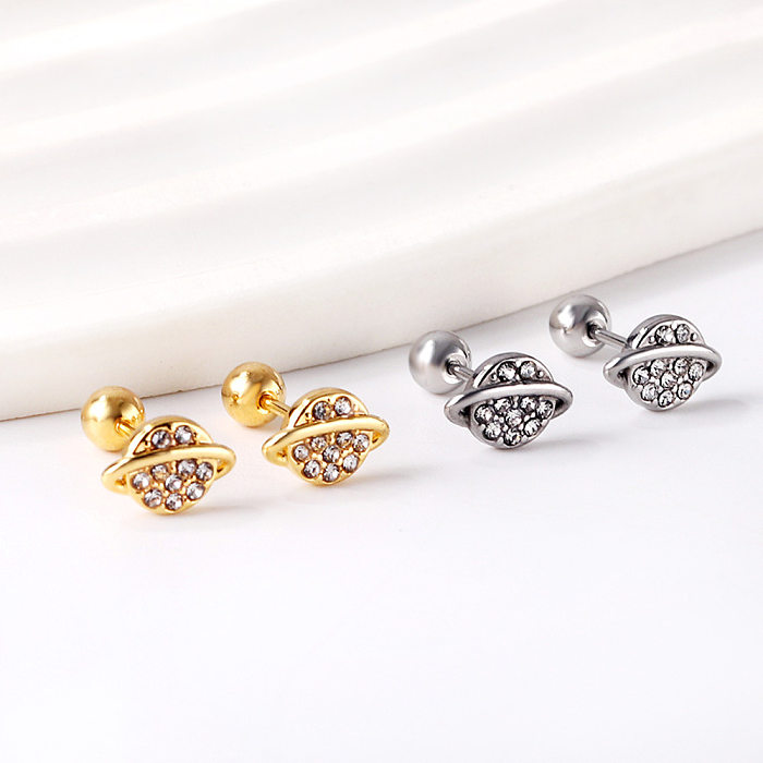 1 Pair Simple Style Solid Color Plating Inlay Stainless Steel  Zircon Gold Plated Earrings