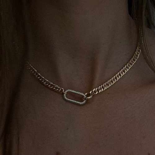 Wholesale Retro Geometric Stainless Steel 18K Gold Plated Zircon Necklace