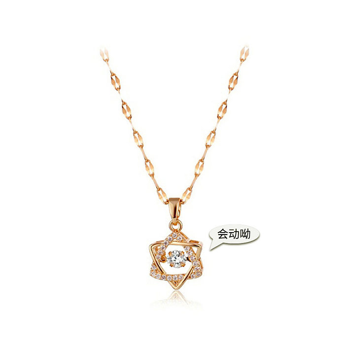 Elegante Stern-Halskette mit Anhänger aus Edelstahl mit Kupferbeschichtung und Inlay aus künstlichem Diamant