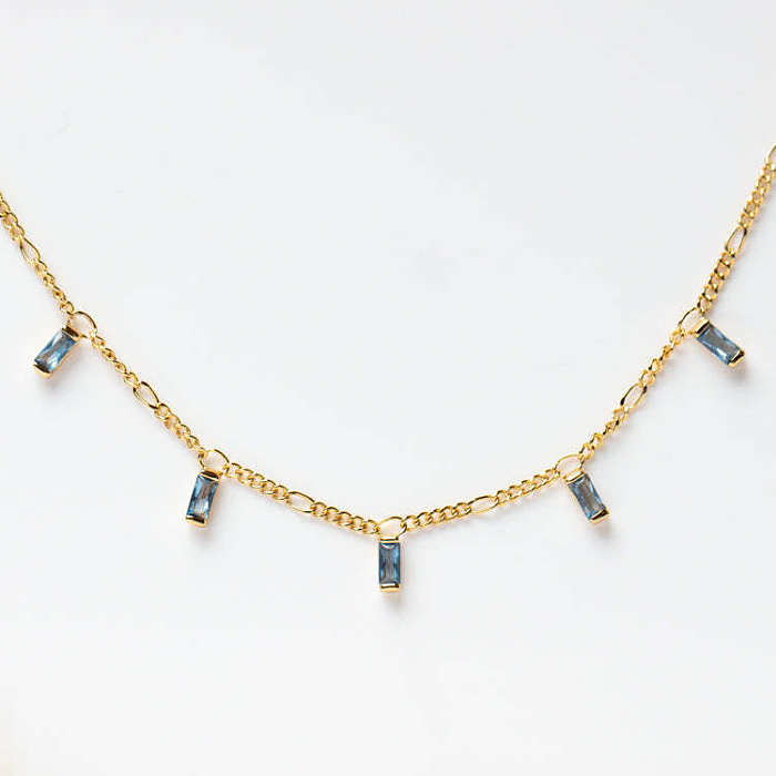 Großhandel mit Zirkon-Halskette im einfachen Stil, rechteckig, Edelstahl, 18 Karat vergoldet