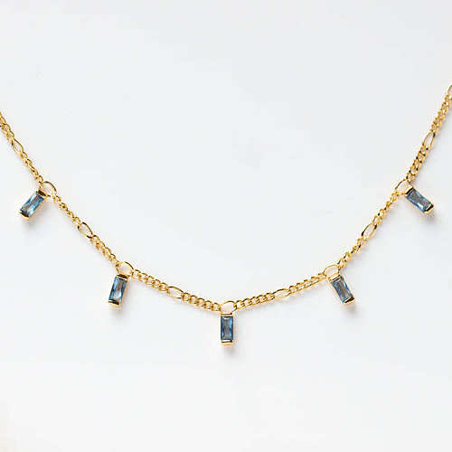 Großhandel mit Zirkon-Halskette im einfachen Stil, rechteckig, Edelstahl, 18 Karat vergoldet