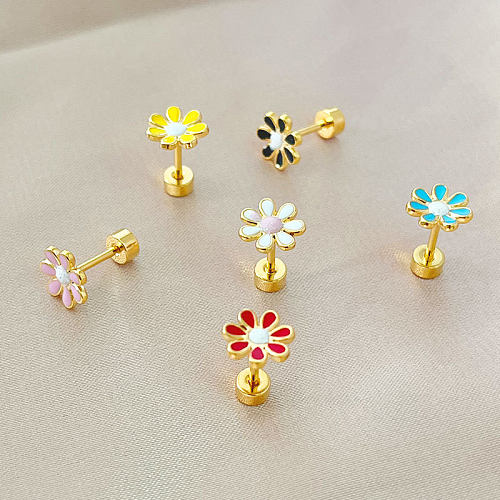 1 Piece Simple Style Flower Enamel Stainless Steel  Ear Studs