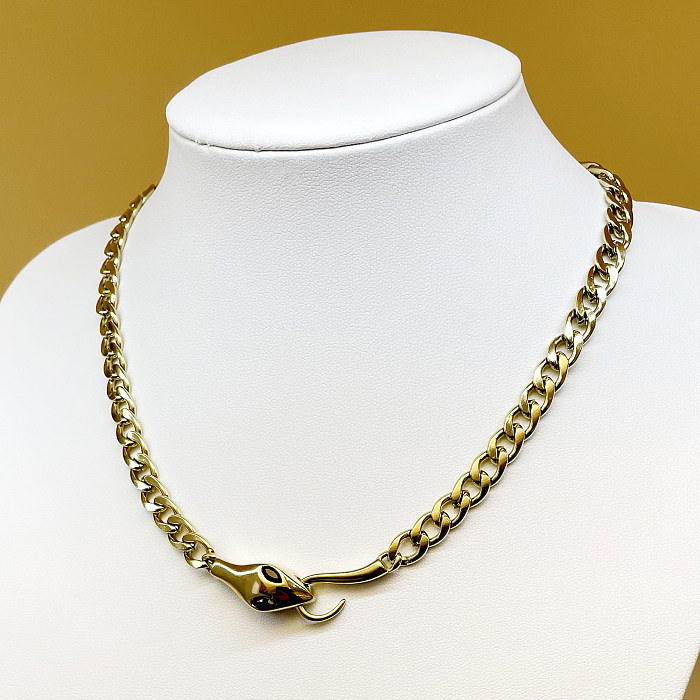 Wholesale Hip-Hop Snake Stainless Steel  14K Gold Plated Necklace