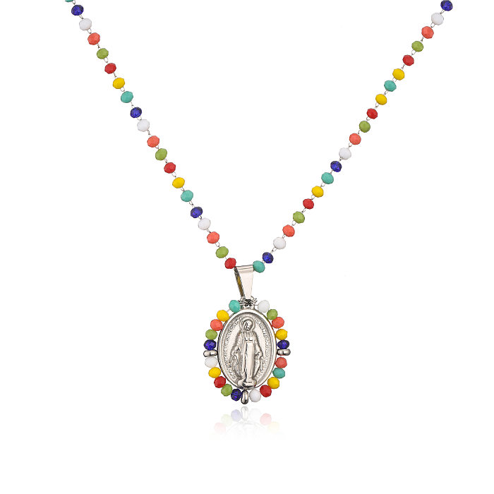 Joyería al por mayor del collar de cuentas de cristal coloridas pendientes de la Virgen del acero inoxidable de la moda