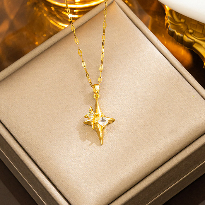 Collier pendentif en zircon plaqué or 18 carats en acier avec étoile romantique mignonne en vrac