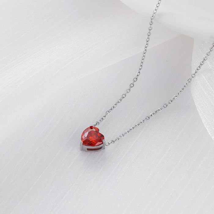 Moda forma de coração colar de aço inoxidável inlay zircão colares de aço inoxidável 1 peça