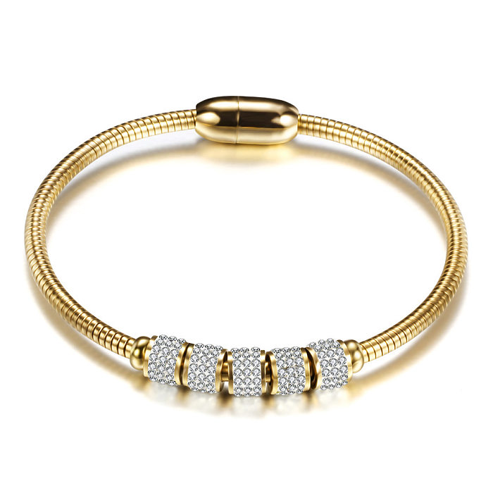 Moda redonda embutimento de aço inoxidável pulseira de diamante artificial 1 peça