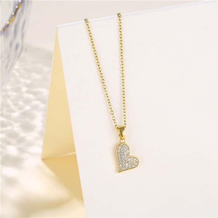Atacado estilo coreano coração forma olho cogumelo aço inoxidável 18k banhado a ouro zircão pingente colar
