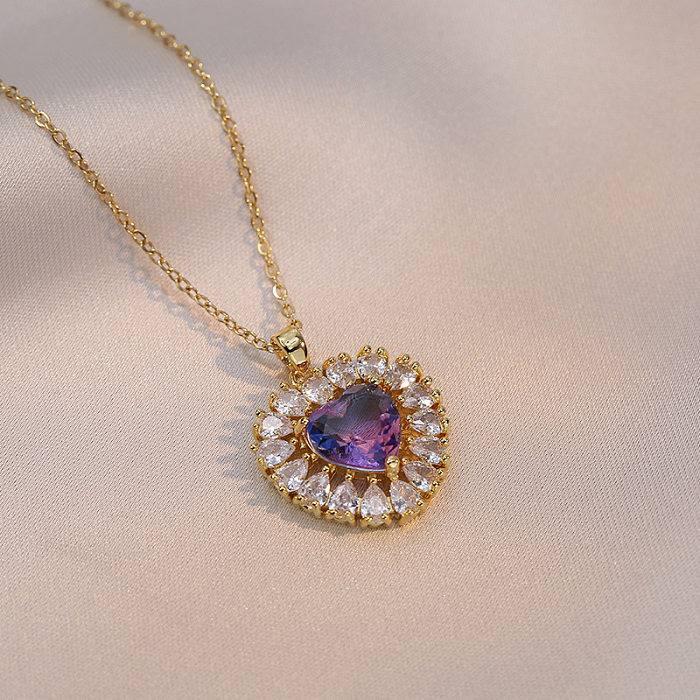 Luxurious Heart Shape Stainless Steel Inlay Zircon Pendants Pendant Necklace