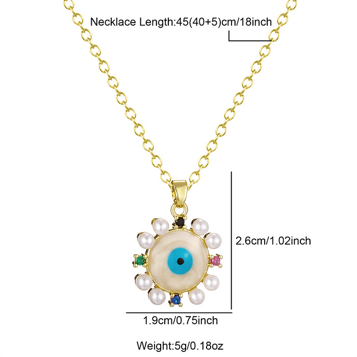 Simple Style Devil'S Eye Stainless Steel  Brass 18K Gold Plated Rhinestones Pearl Pendant Necklace In Bulk