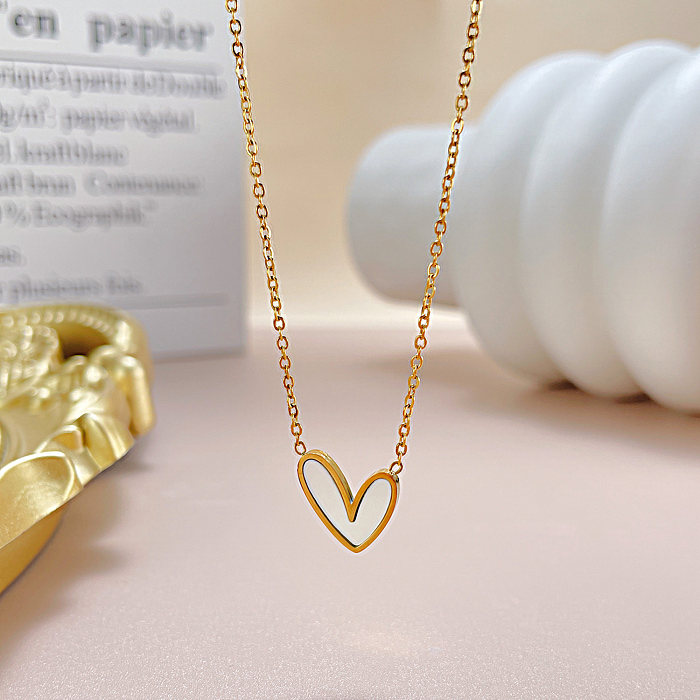 Simple Style Heart Shape Stainless Steel  Inlay Shell Necklace