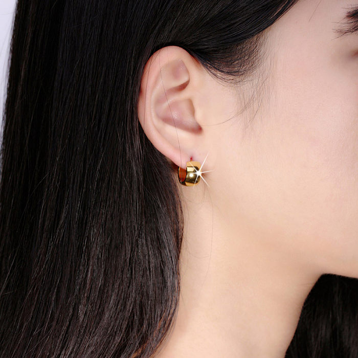1 paire de boucles d'oreilles en acier inoxydable plaqué or, Style Simple, couleur unie