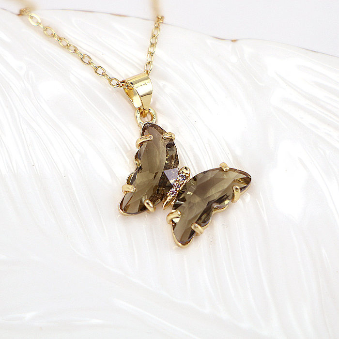 Fashion Butterfly Stainless Steel Pendant Necklace Plating Zircon Stainless Steel  Necklaces