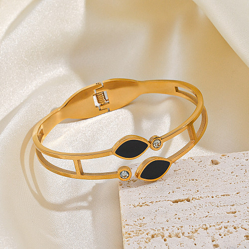 Roman Style Round Stainless Steel Plating Inlay Zircon Gold Plated Bangle