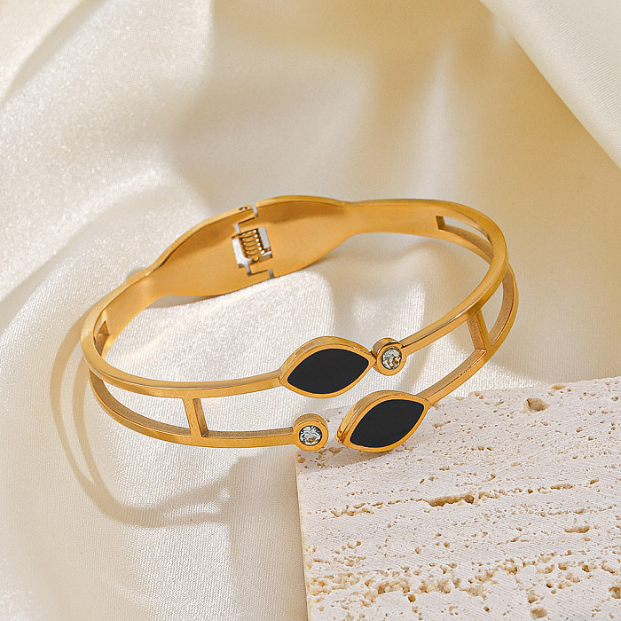 Roman Style Round Stainless Steel Plating Inlay Zircon Gold Plated Bangle