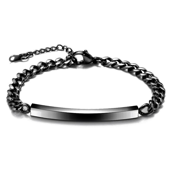 Hip Hop Style Rectangle Stitching Chain Titanium Steel Id Bracelet