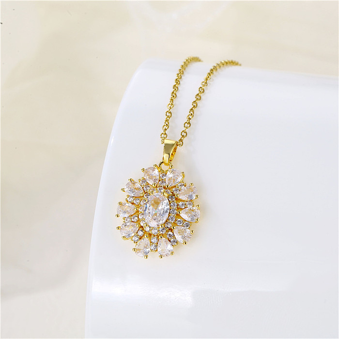 Wholesale Korean Style Christmas Tree Heart Shape Flower Stainless Steel  Stainless Steel 18K Gold Plated Gold Plated Zircon Pendant Necklace
