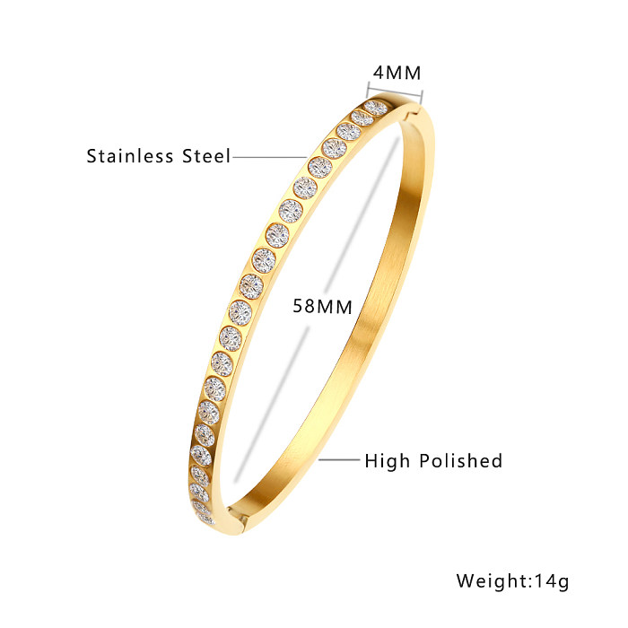 Simple Style Solid Color Stainless Steel Plating Inlay Gold Plated Bangle