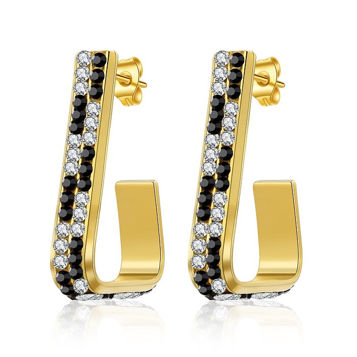 1 Pair Vacation Square Plating Inlay Stainless Steel  Zircon Gold Plated Earrings