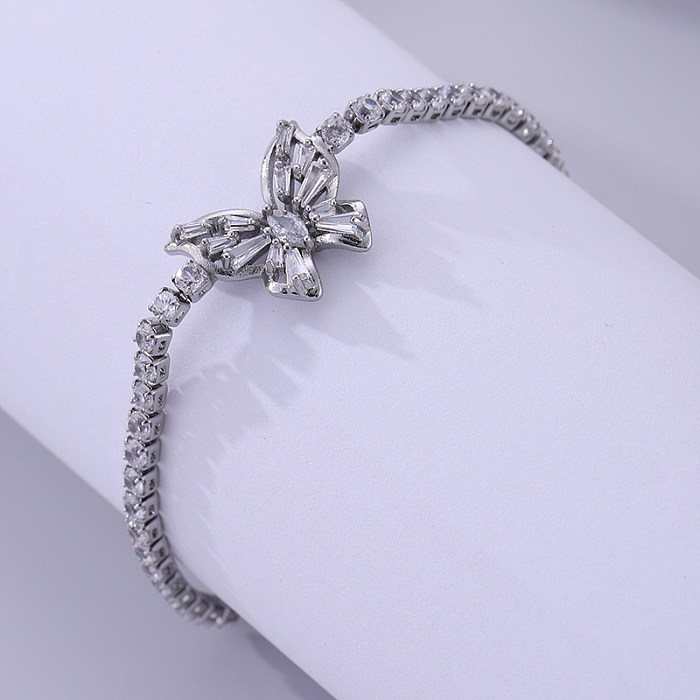 Shiny Butterfly Stainless Steel Hollow Out Inlay Zircon Bracelets