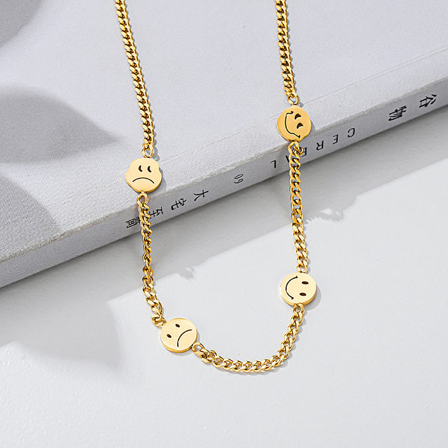 Niche Exquisite Smiley Face Stitching Chain Stainless Steel Necklace Collarbone Chain